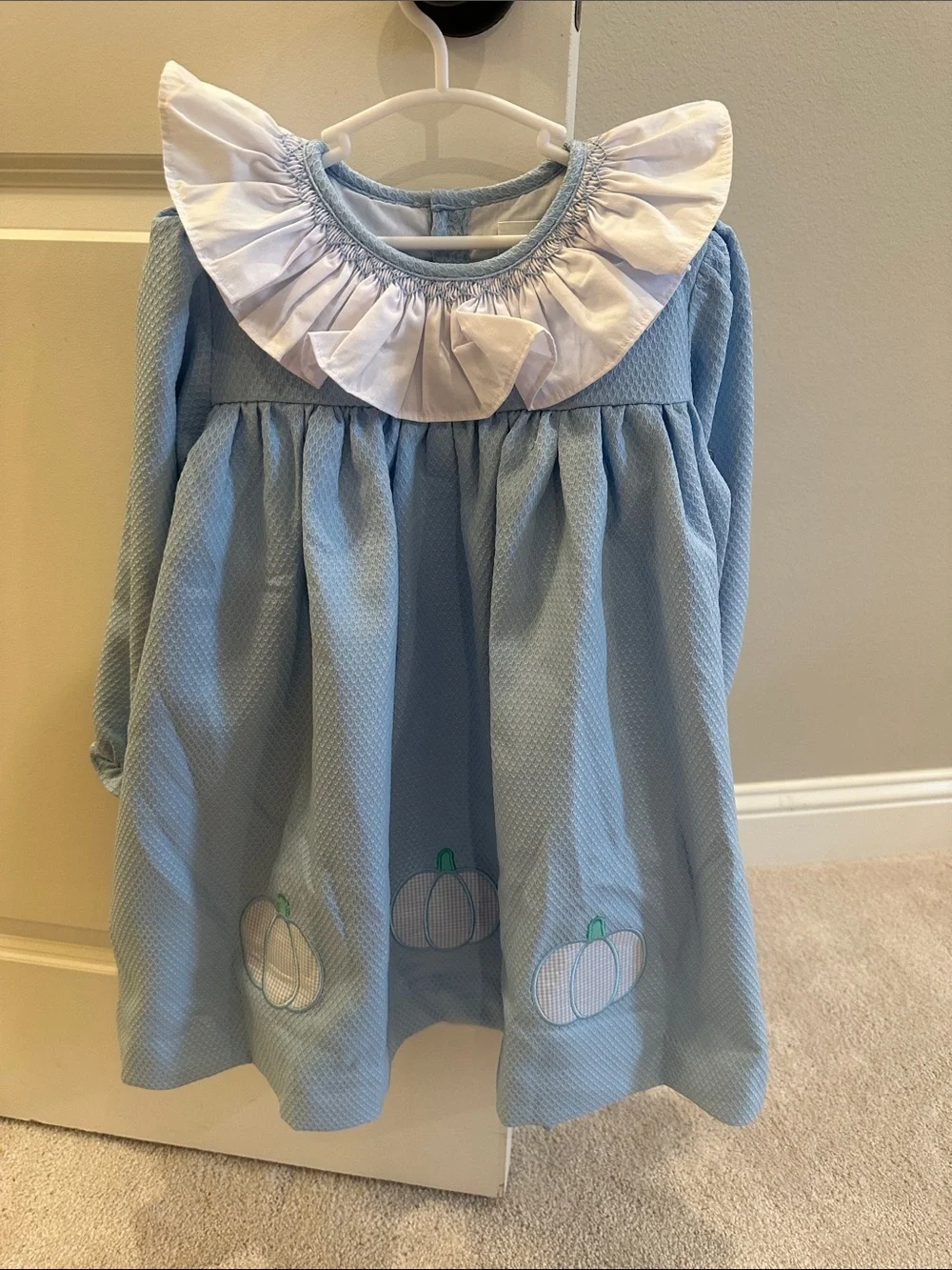 Light Blue Pumpkin Ruffle-Trim Girls Dress
